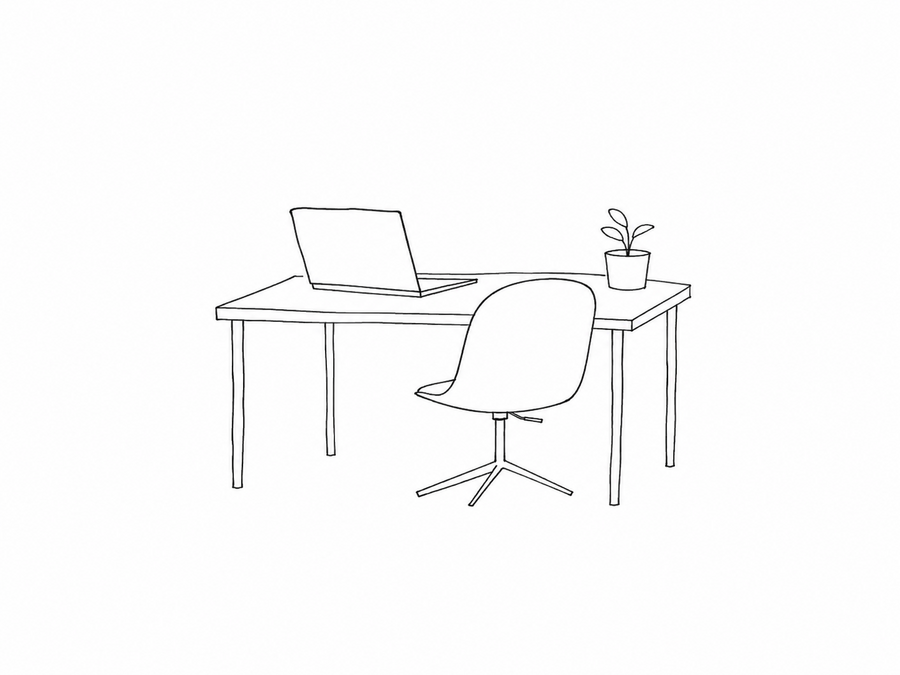 Sparse pencil sketch of a creative professional workspace